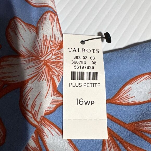 Talbots Dress Size 16 WP Petite Sleeveless Tie Belt Blue Floral Hibiscus NWT - Picture 4 of 11